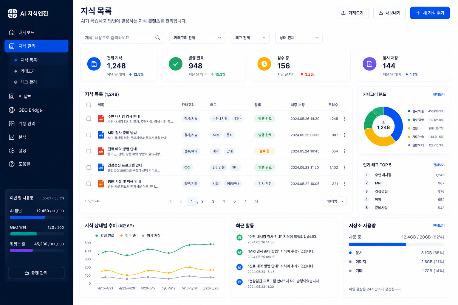 문서 업로드·지식 등록 화면